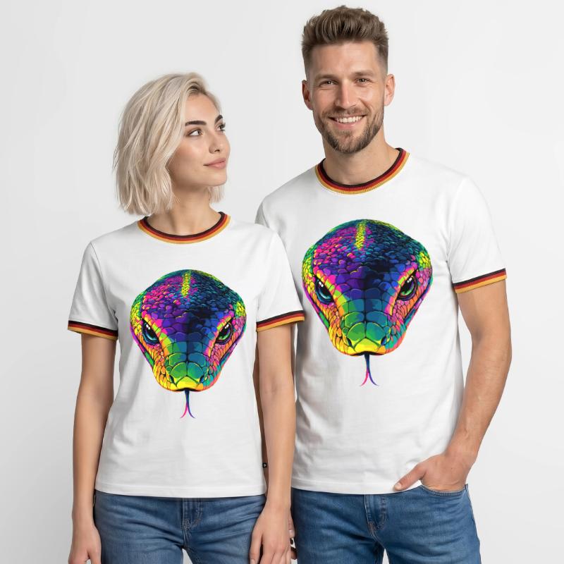 Serpent Python Cobra Mamba Serpent à sonnettes Serpent T-shirt contrasté Homme