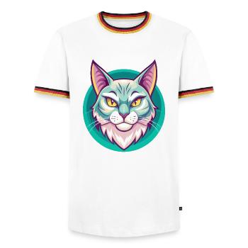 Aegean Cat Breed Cartoon Kawaii Animal Pet - Men's Ringer Shirt - white/tricolour - Front - AI Model Female 172 light (172cm) & AI Model Male 185 light (185cm)