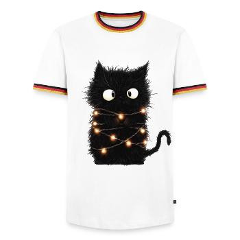 Funny Fairy Lights Cat Christmas Tree Gift - Men's Ringer Shirt - white/tricolour - Front - AI Model Female 172 light (172cm) & AI Model Male 185 light (185cm)