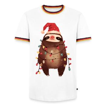 Funny Sloth Fairy Lights Christmas Tree - Men's Ringer Shirt - white/tricolour - Front - AI Model Female 172 light (172cm) & AI Model Male 185 light (185cm)