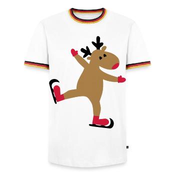 Lustiger Elch zu Weihnachten - Männer Kontrast-T-Shirt - Weiß/Dreifarbig - Vorne - AI Model Female 172 light (172cm) & AI Model Male 185 light (185cm)