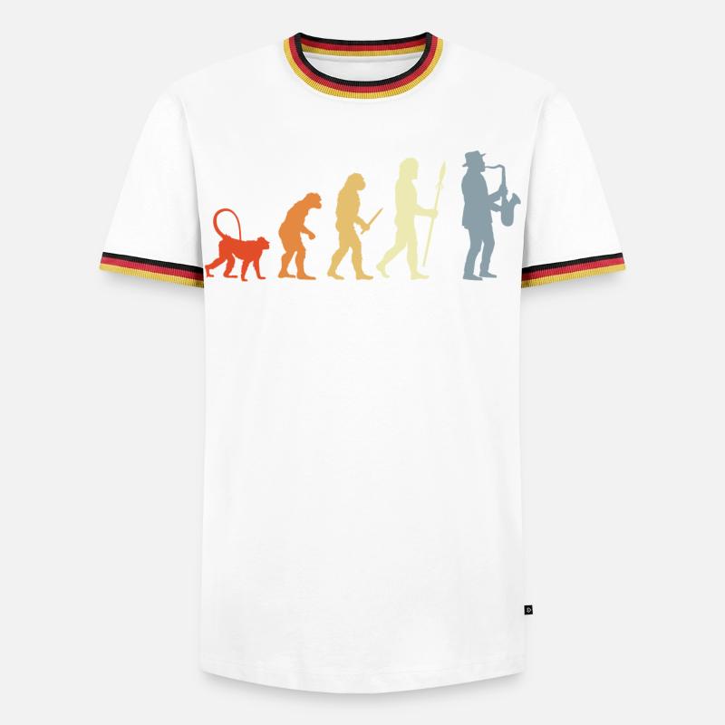 Saxophonist Evolution - Männer Kontrast-T-Shirt - Weiß/Dreifarbig