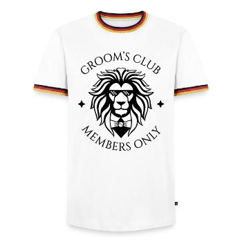 Groom's Club - Members Only - Men's Ringer Shirt - white/tricolour - Front - AI Model Female 172 light (172cm) & AI Model Male 185 light (185cm)
