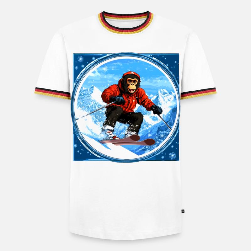 Ski Affe - Männer Kontrast-T-Shirt - Weiß/Dreifarbig