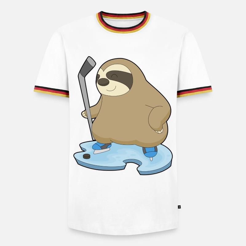 Faultier Eishockey Eishockeyschläger - Männer Kontrast-T-Shirt - Weiß/Dreifarbig