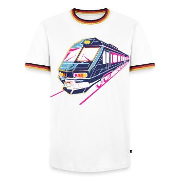 Train Retro - Men's Ringer Shirt - white/tricolour - Front - AI Model Female 172 light (172cm) & AI Model Male 185 light (185cm)