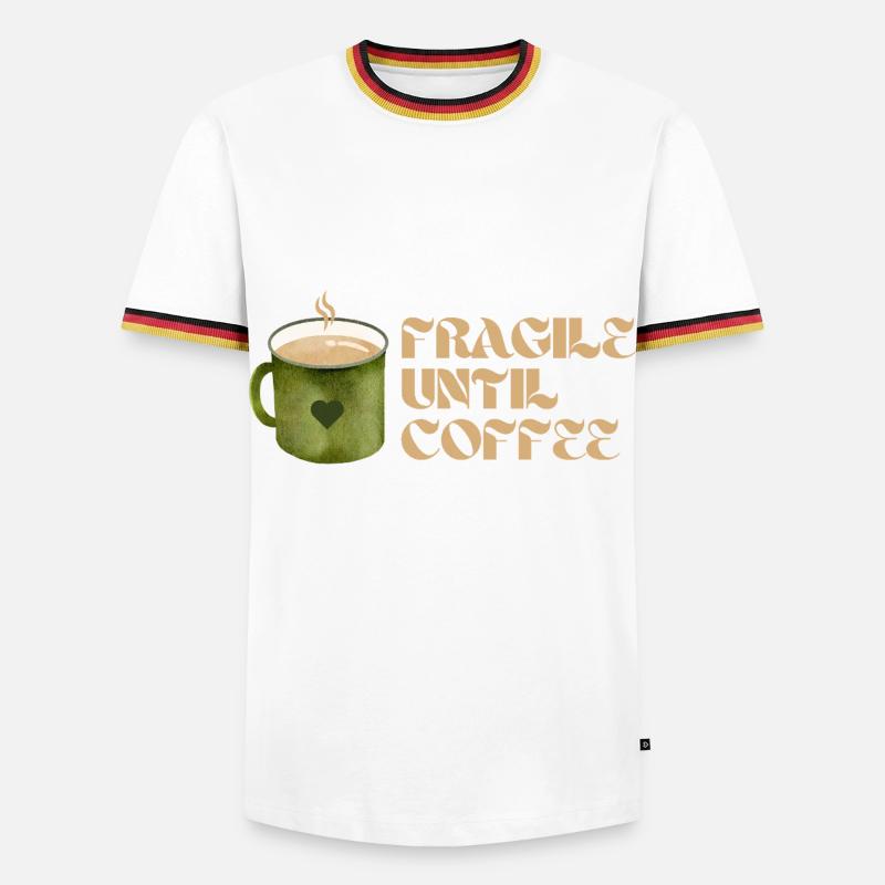 Fragile Until Coffee – Lustiges Kaffee-Design - Männer Kontrast-T-Shirt - Weiß/Dreifarbig