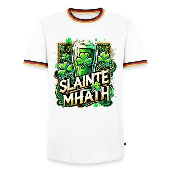 St. Patrick's Day Slainte Mhath Ireland Gift - Men's Ringer Shirt - white/tricolour - Front - AI Model Female 172 light (172cm) & AI Model Male 185 light (185cm)