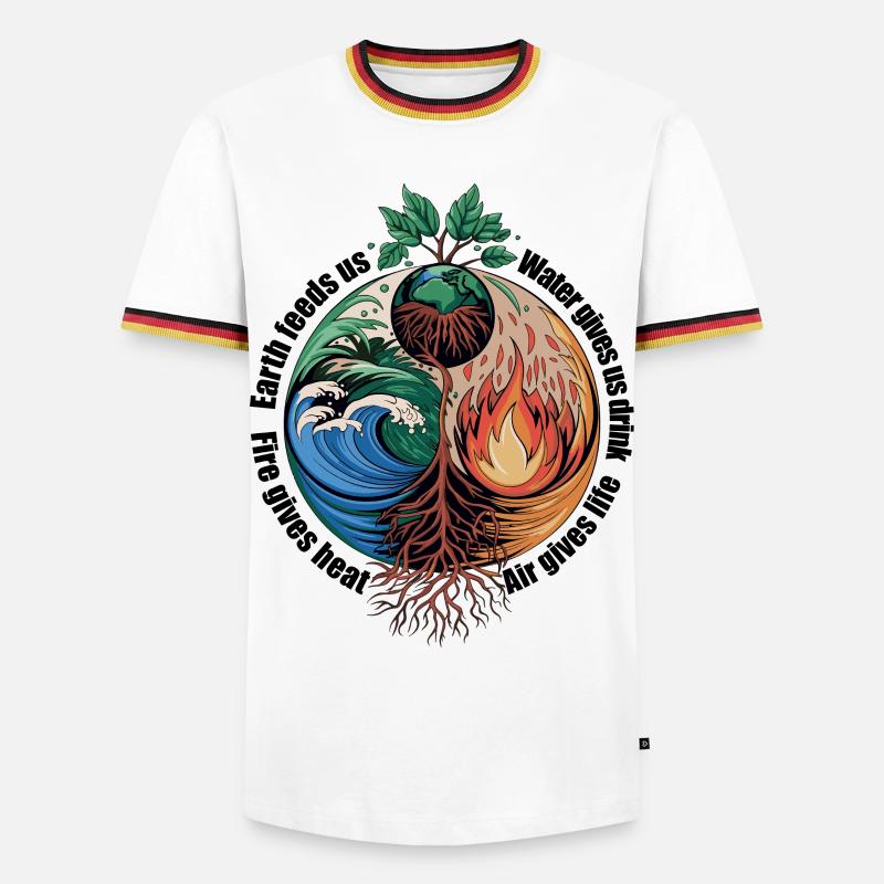 Vier-Elemente-Baum - Erde, Wasser, Feuer, Luft - Männer Kontrast-T-Shirt - Weiß/Dreifarbig