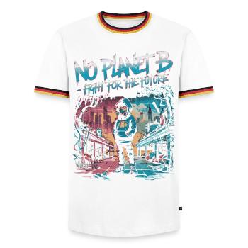 No Planet B – Fight for the Future - Men's Ringer Shirt - white/tricolour - Front - AI Model Female 172 light (172cm) & AI Model Male 185 light (185cm)