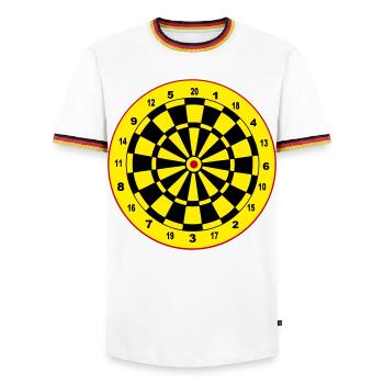 Fléchettes, fléchettes, fléchettes, autocollants, jeu de fléchettes - T-shirt contrasté Homme - blanc/tricolore - Devant - AI Model Female 172 light (172cm) & AI Model Male 185 light (185cm)