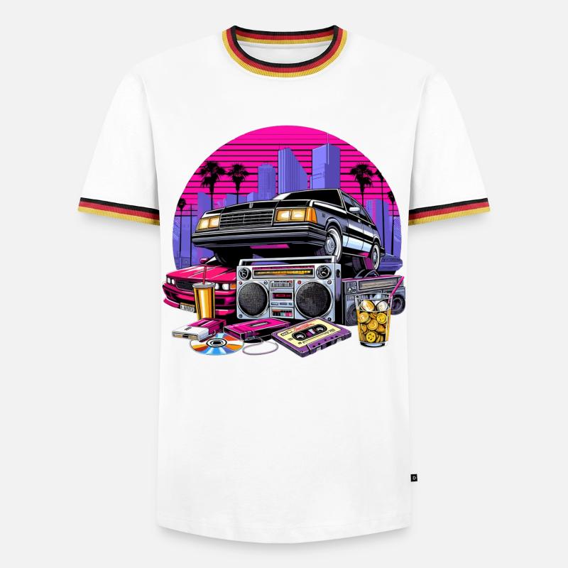 Kompaktkassette Ghettoblaster 90er Retro Geschenk - Männer Kontrast-T-Shirt - Weiß/Dreifarbig