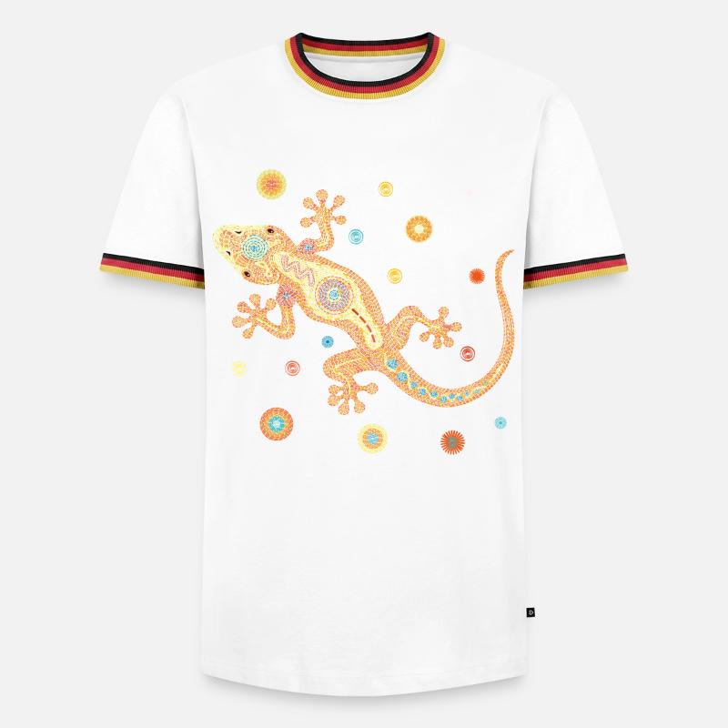 Mosaik-Eidechse – Farbenfrohes Tierdesign - Männer Kontrast-T-Shirt - Weiß/Dreifarbig