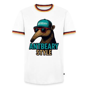 Antbeary Style Aardvark Cartoon - Men's Ringer Shirt - white/tricolour - Front - AI Model Female 172 light (172cm) & AI Model Male 185 light (185cm)