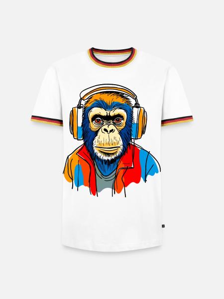 Singe avec casque - T-shirt contrasté Homme - blanc/tricolore