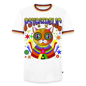 PSYCATDELIC - Männer Kontrast-T-Shirt - Weiß/Dreifarbig - Vorne - AI Model Female 172 light (172cm) & AI Model Male 185 light (185cm)