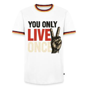 You only live vintage once - Men's Ringer Shirt - white/tricolour - Front - AI Model Female 172 light (172cm) & AI Model Male 185 light (185cm)