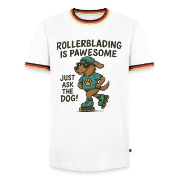 Le patin à roues alignées est un chien pawesom - T-shirt contrasté Homme - blanc/tricolore - Devant - AI Model Female 172 light (172cm) & AI Model Male 185 light (185cm)
