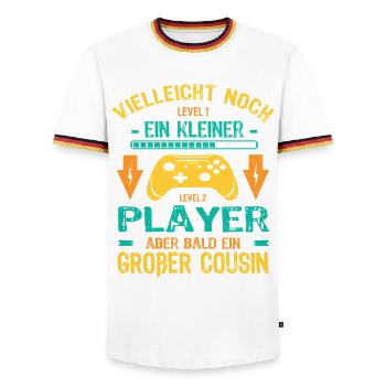 Only child complete I'll soon be a Big Cousin - Men's Ringer Shirt - white/tricolour - Front - AI Model Female 172 light (172cm) & AI Model Male 185 light (185cm)