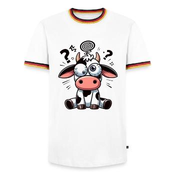 Funny Confused Cow Cartoon Clumsy Googly Eyes - Men's Ringer Shirt - white/tricolour - Front - AI Model Female 172 light (172cm) & AI Model Male 185 light (185cm)