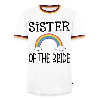 REGENBOGENSCHWESTER DER BRAUT - Männer Kontrast-T-Shirt - Weiß/Dreifarbig - Vorne - AI Model Female 172 light (172cm) & AI Model Male 185 light (185cm)