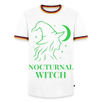 Nocturnal Witch with Moon and Stars Green - Men's Ringer Shirt - white/tricolour - Front - AI Model Female 172 light (172cm) & AI Model Male 185 light (185cm)