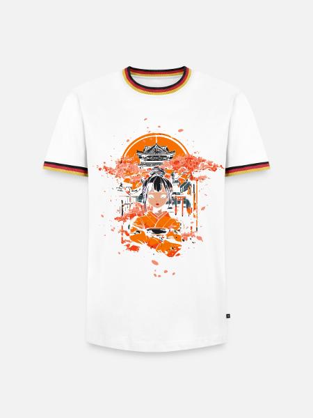 Geisha mit Kirschblüten Tempel - Männer Kontrast-T-Shirt - Weiß/Dreifarbig