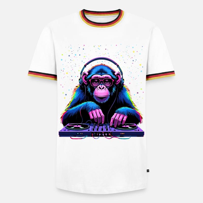 Bunter DJ-Affe mit Kopfhörern und Brille - Männer Kontrast-T-Shirt - Weiß/Dreifarbig