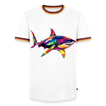 requin requin tigre requin plongeur requins mignons grand requin blanc - T-shirt contrasté Homme - blanc/tricolore - Devant - AI Model Female 172 light (172cm) & AI Model Male 185 light (185cm)
