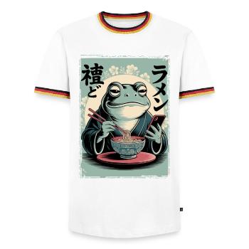 Lustiger Frosch, mürrisch, Japanische Kunst, Ramen - T-shirt contrasté Homme - blanc/tricolore - Devant - AI Model Female 172 light (172cm) & AI Model Male 185 light (185cm)