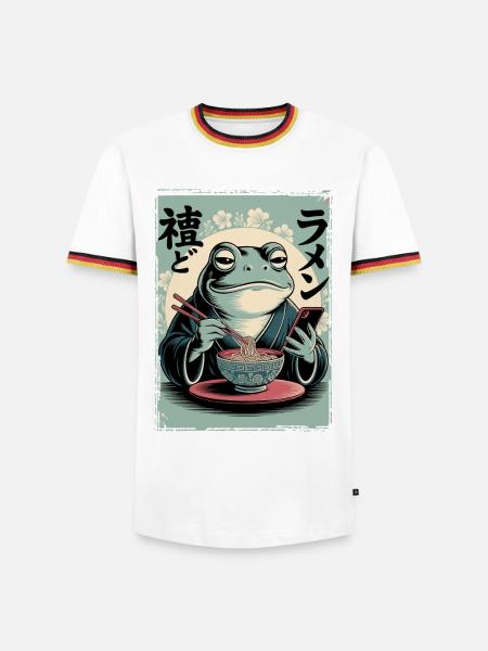 Funny frog, grumpy, Japanese art, ramen - Men's Ringer Shirt - white/tricolour