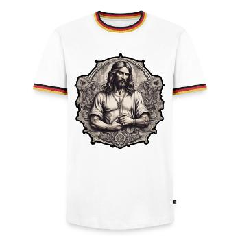 Saint Mary Artistic Illustration - Men's Ringer Shirt - white/tricolour - Front - AI Model Female 172 light (172cm) & AI Model Male 185 light (185cm)
