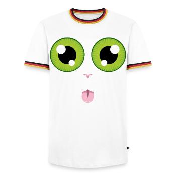Le chat tire la langue - T-shirt contrasté Homme - blanc/tricolore - Devant - AI Model Female 172 light (172cm) & AI Model Male 185 light (185cm)