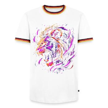 Lion Colorful Lion Head Neon Colorful Predator Art - Men's Ringer Shirt - white/tricolour - Front - AI Model Female 172 light (172cm) & AI Model Male 185 light (185cm)
