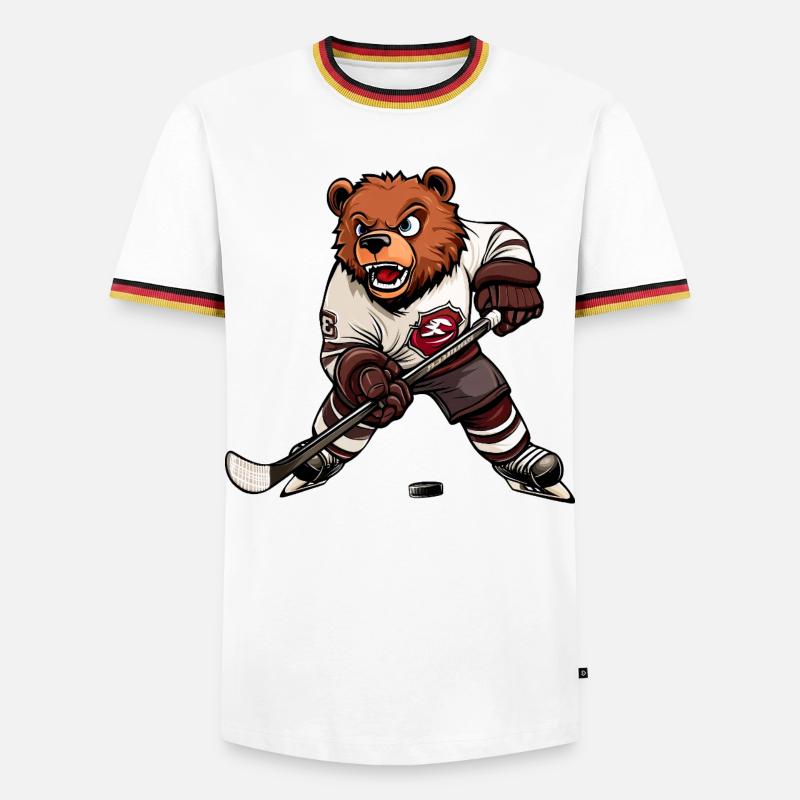 Bär Eishockeyspieler - Männer Kontrast-T-Shirt - Weiß/Dreifarbig