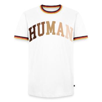 Human Human African - Men's Ringer Shirt - white/tricolour - Front - AI Model Female 172 light (172cm) & AI Model Male 185 light (185cm)