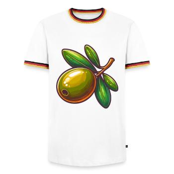 Illustration von leuchtendem Olivgrün und lebendigem Laub - Männer Kontrast-T-Shirt - Weiß/Dreifarbig - Vorne - AI Model Female 172 light (172cm) & AI Model Male 185 light (185cm)