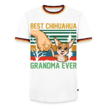 Chihuahua - T-shirt contrasté Homme - blanc/tricolore - Devant - AI Model Female 172 light (172cm) & AI Model Male 185 light (185cm)