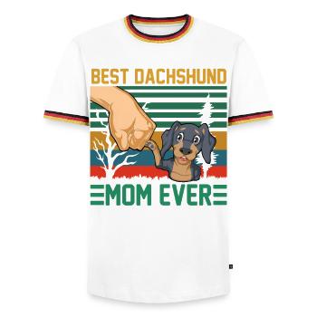 Beste Dackelmutter aller Zeiten - Männer Kontrast-T-Shirt - Weiß/Dreifarbig - Vorne - AI Model Female 172 light (172cm) & AI Model Male 185 light (185cm)