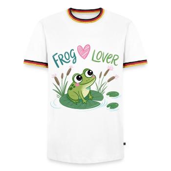 Frog in Love on Water Lily - Men's Ringer Shirt - white/tricolour - Front - AI Model Female 172 light (172cm) & AI Model Male 185 light (185cm)