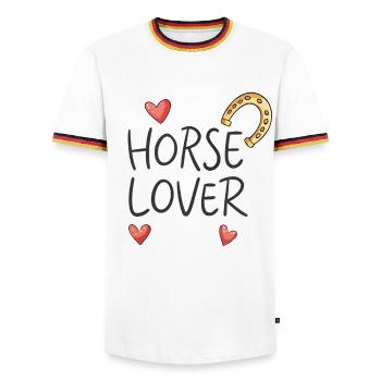 Amour Chevaux Visuelle - T-shirt contrasté Homme - blanc/tricolore - Devant - AI Model Female 172 light (172cm) & AI Model Male 185 light (185cm)