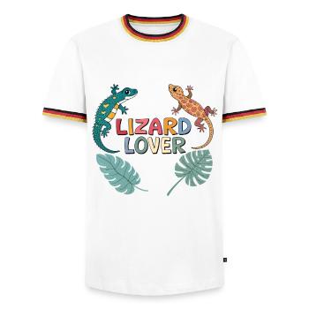 Colorful Lizard Lover Reptile Design - Men's Ringer Shirt - white/tricolour - Front - AI Model Female 172 light (172cm) & AI Model Male 185 light (185cm)