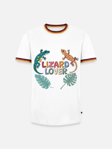 Buntes Eidechsen-Liebhaber-Reptilien-Design - Männer Kontrast-T-Shirt - Weiß/Dreifarbig