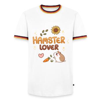 Design süße Hamster Liebe Illustration - Männer Kontrast-T-Shirt - Weiß/Dreifarbig - Vorne - AI Model Female 172 light (172cm) & AI Model Male 185 light (185cm)