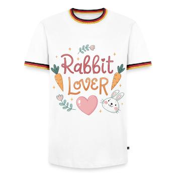 Rabbit in Love with Carrots - Men's Ringer Shirt - white/tricolour - Front - AI Model Female 172 light (172cm) & AI Model Male 185 light (185cm)