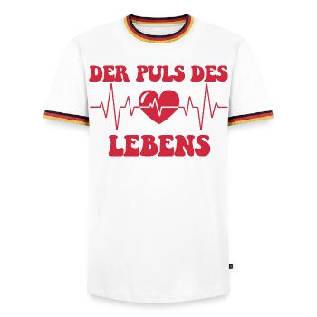 Expectant mother THE PULSE OF LIFE Funny - Men's Ringer Shirt - white/tricolour - Front - AI Model Female 172 light (172cm) & AI Model Male 185 light (185cm)