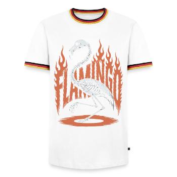 Flamingo Flammen Skelett Halloween - Männer Kontrast-T-Shirt - Weiß/Dreifarbig - Vorne - AI Model Female 172 light (172cm) & AI Model Male 185 light (185cm)