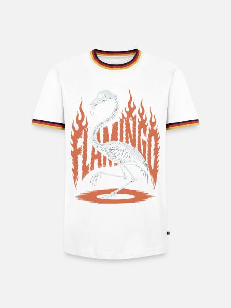 Flamingo Flames Skeleton Halloween - Men's Ringer Shirt - white/tricolour