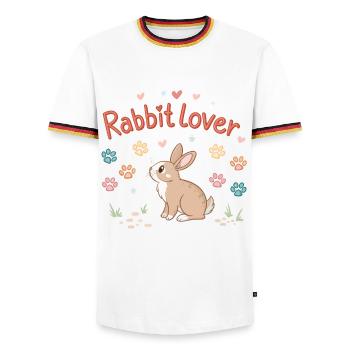 Elegantes Kaninchenherz-Design - Männer Kontrast-T-Shirt - Weiß/Dreifarbig - Vorne - AI Model Female 172 light (172cm) & AI Model Male 185 light (185cm)