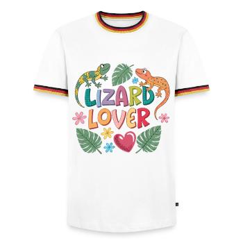 Design de Lizard Lover avec Animaux et Fleurs - T-shirt contrasté Homme - blanc/tricolore - Devant - AI Model Female 172 light (172cm) & AI Model Male 185 light (185cm)